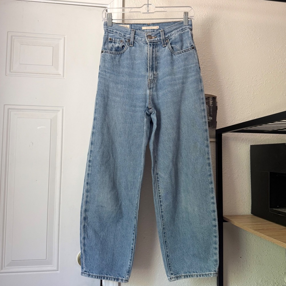 LEVI'S Premium light wash blue barrel wide leg cotton hemp cropped jeans